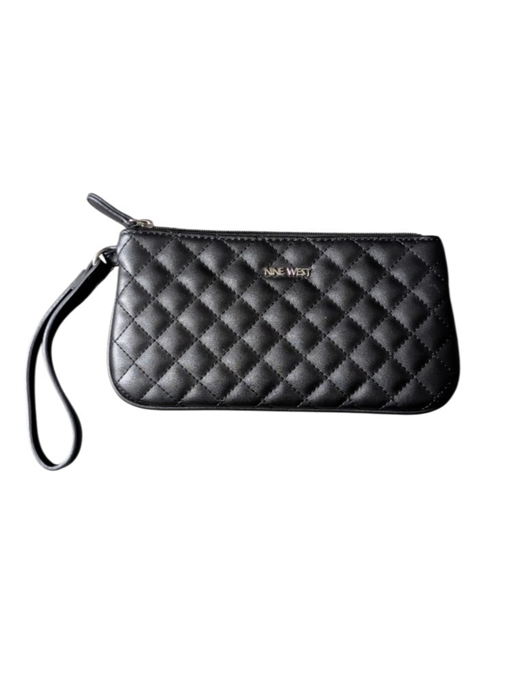 Nine West Black Quilted Wristlet Clutch with Silver Logo